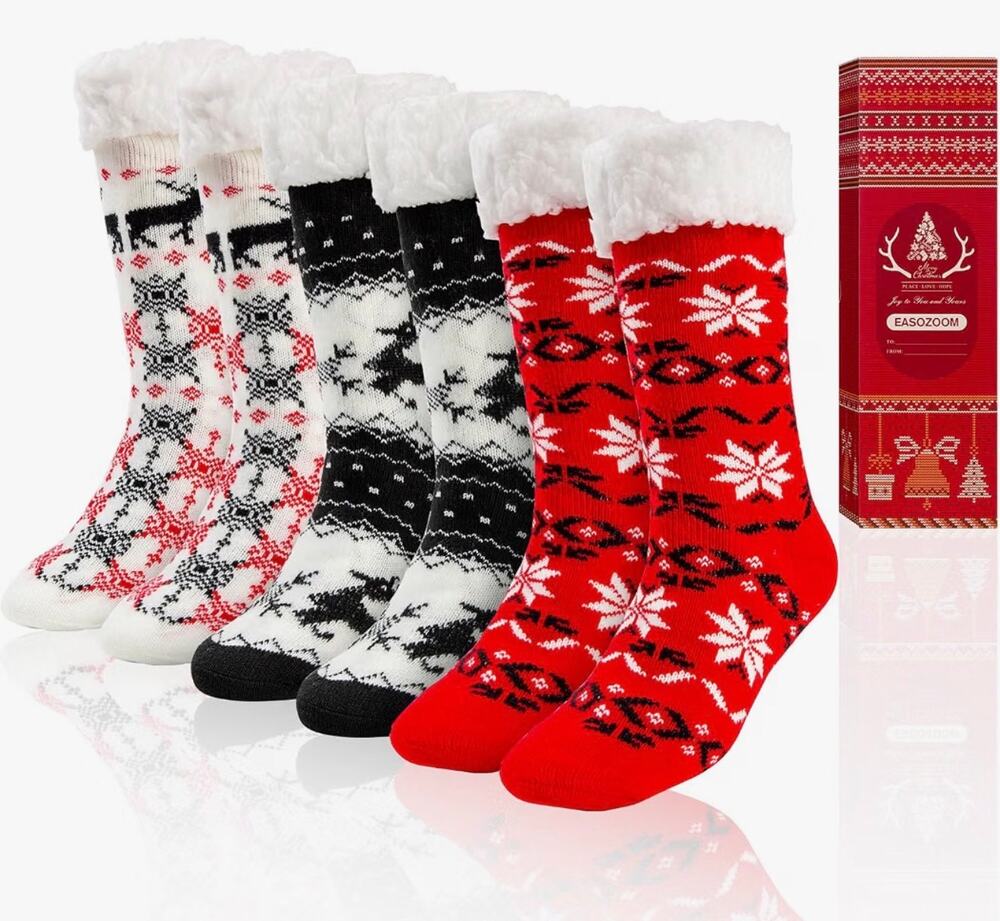 NIB EASOZOOM Christmas Socks 3 Pairs Ready-to-Gift Holiday Box Red Winter Nordic